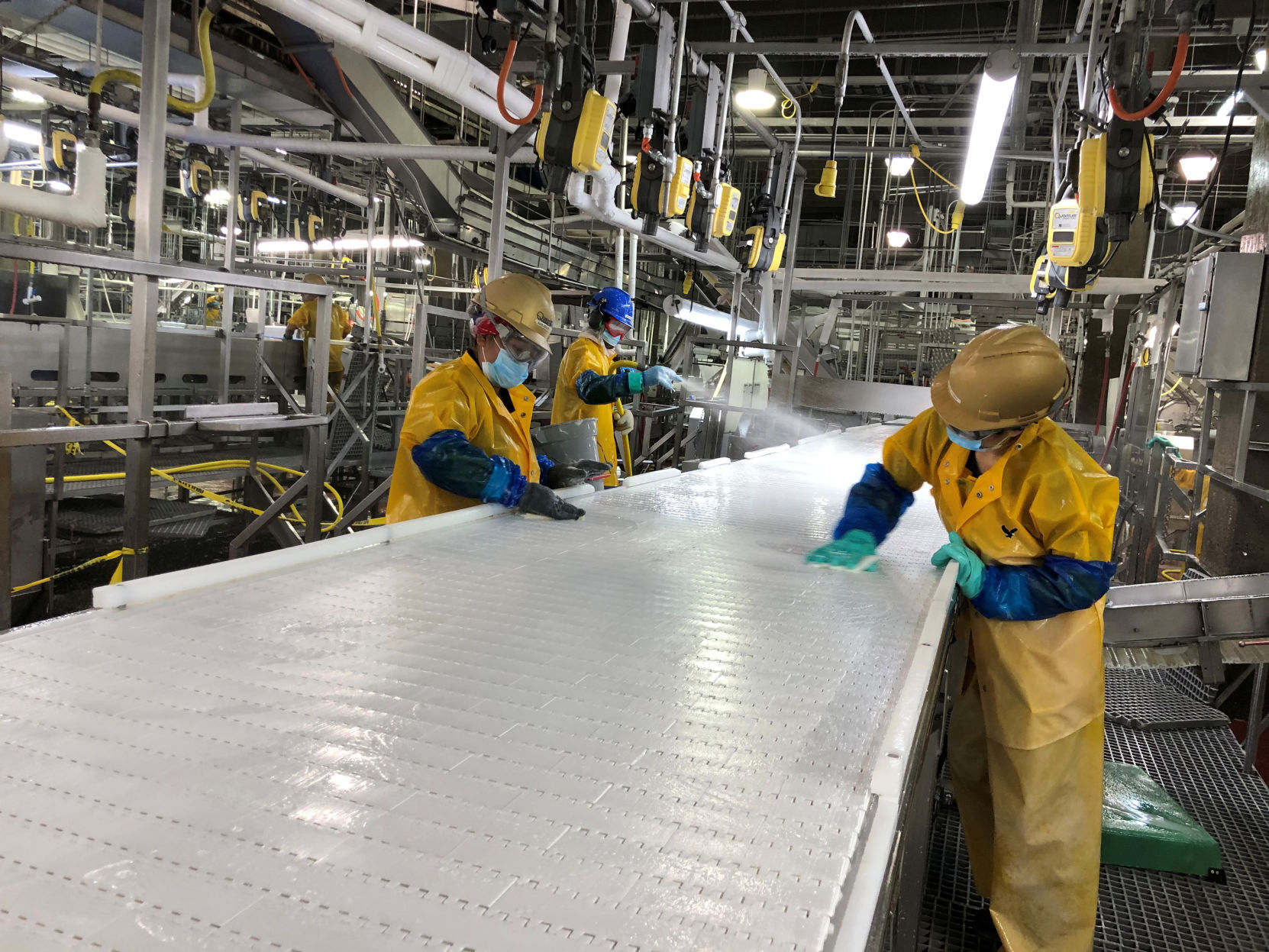 Measures installed to help slow the spread of coronavirus at the Seaboard Foods pork processing plant in Guymon